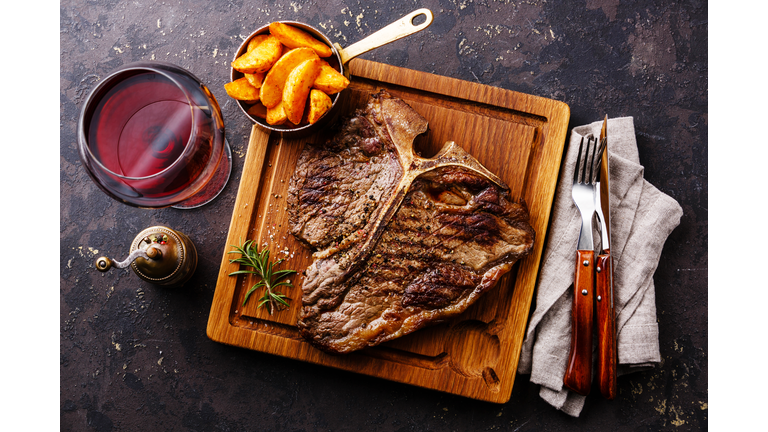 Grilled T-Bone Steak with potato wedges