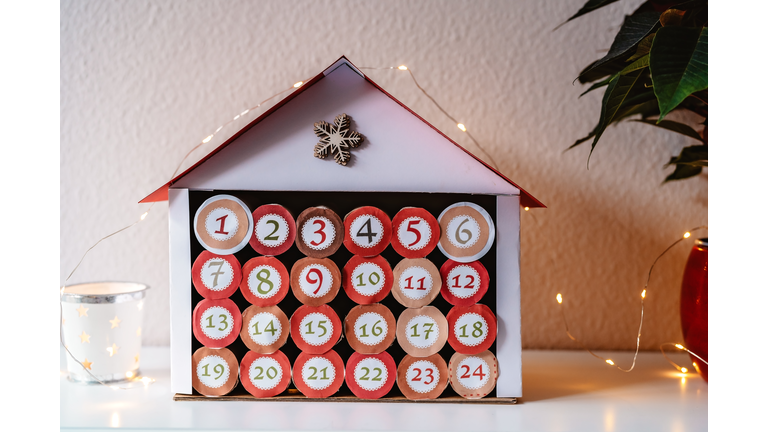 Handmade Advent Calendar Made From Toilet Paper Rolls And Carton. Sustainable Christmas, Zero Waste,