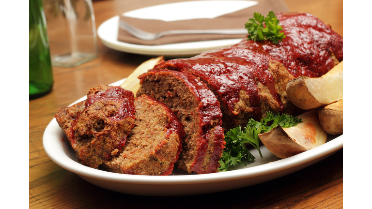 Close-up shot of a plate served with meatloaf
