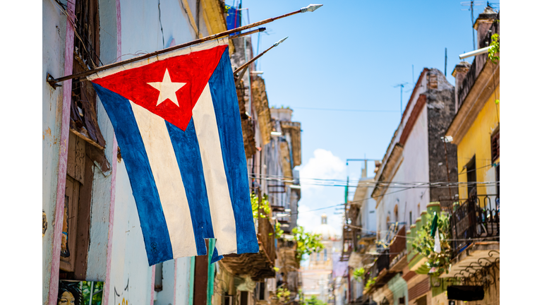 Cuba Street Scene with the Cuban Flag