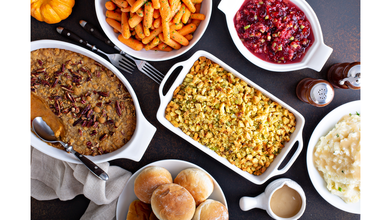 Variety of Thanksgiving sides on the table