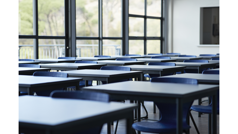 Big empty classroom at modern school