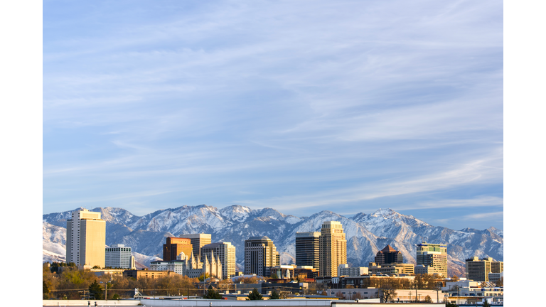 Salt Lake City with Snow Capped Mountain