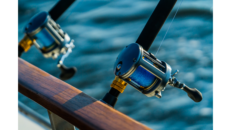 Fishing rod and reel on boat
