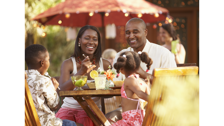 Family dining in restaurant