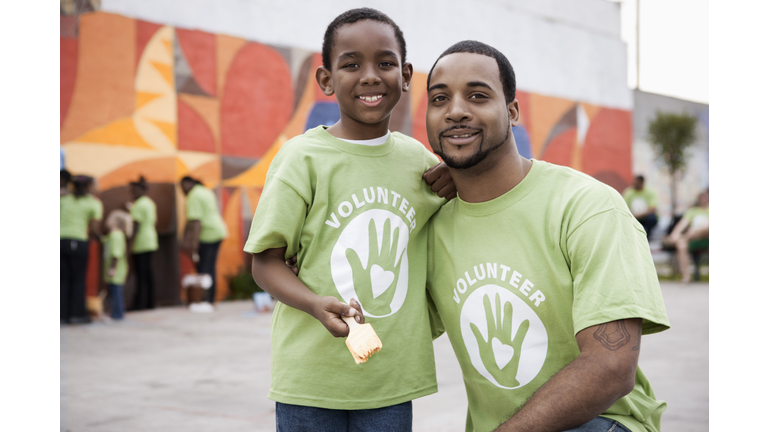 Father and son volunteering