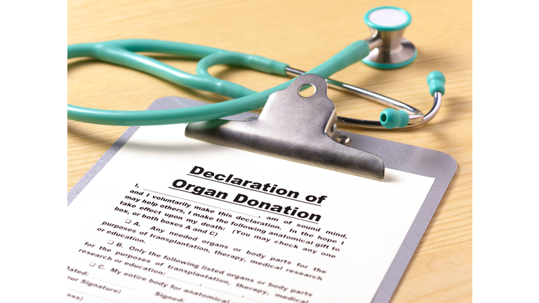 Declaration of organ donation on clipboard