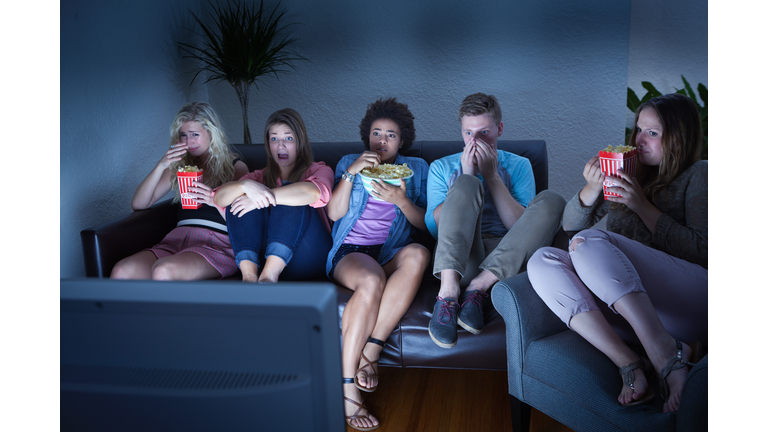 Friends Watching Scary Halloween TV Show Together