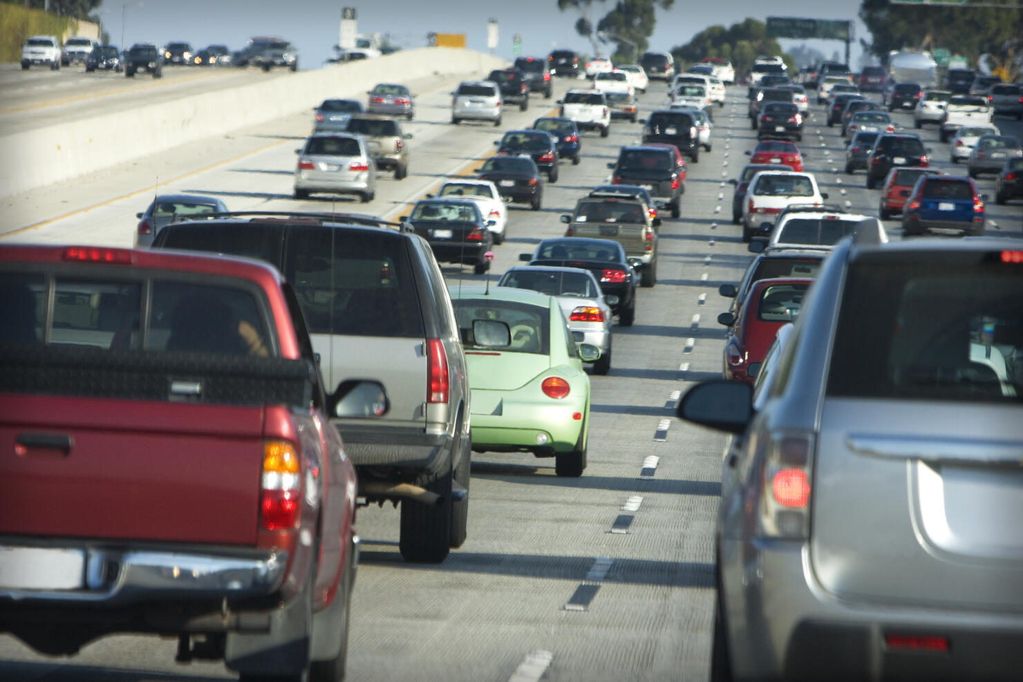 Lanes of cars on a busy highway