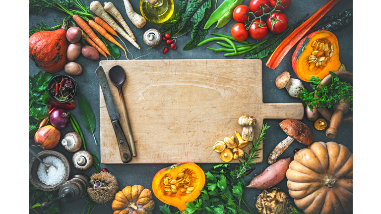 Autumn vegetables ingredients for tasty Thanksgiving or Christmas dishes