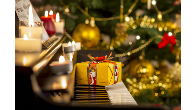 Christmas gift on piano