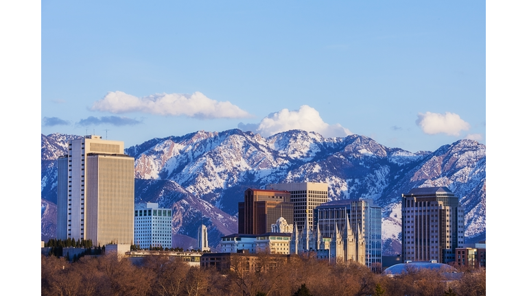 Salt Lake City Skyline in Early Spring with Copy Space