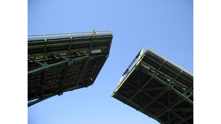 Bridge opening up to let boat through