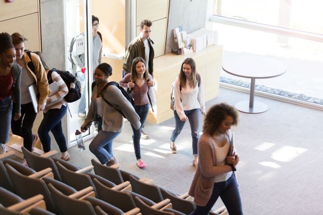 Group of students entering lecture hall