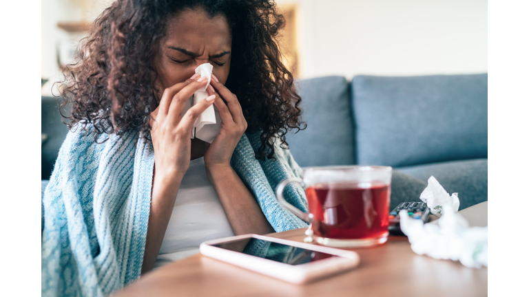 Sick woman with flu