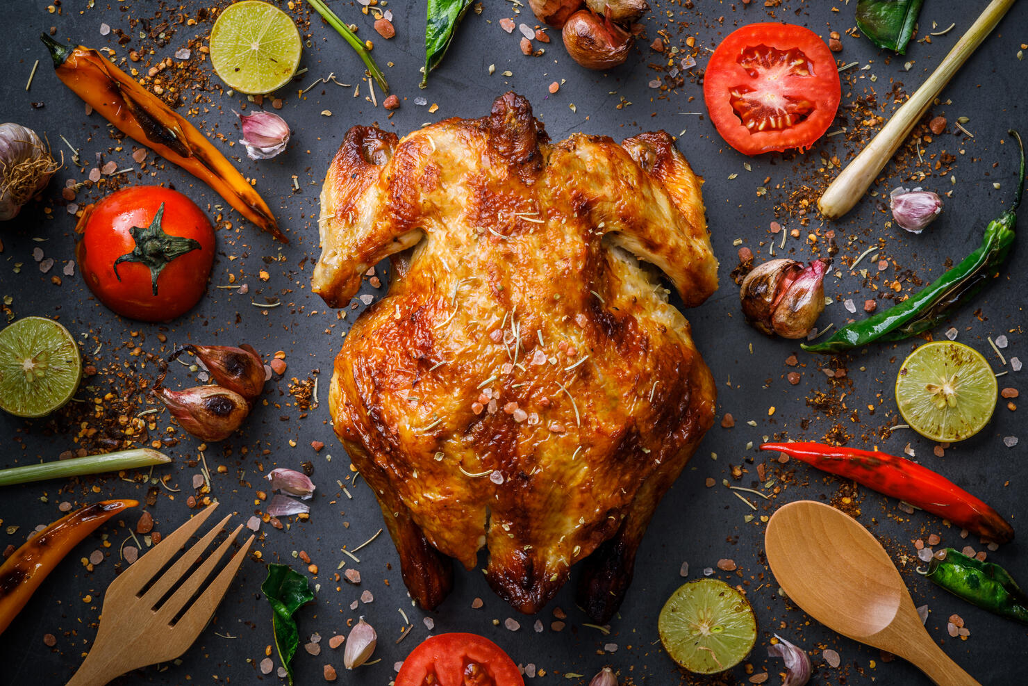 Homemade roasted Turkeys for Thanksgiving with spice on the table