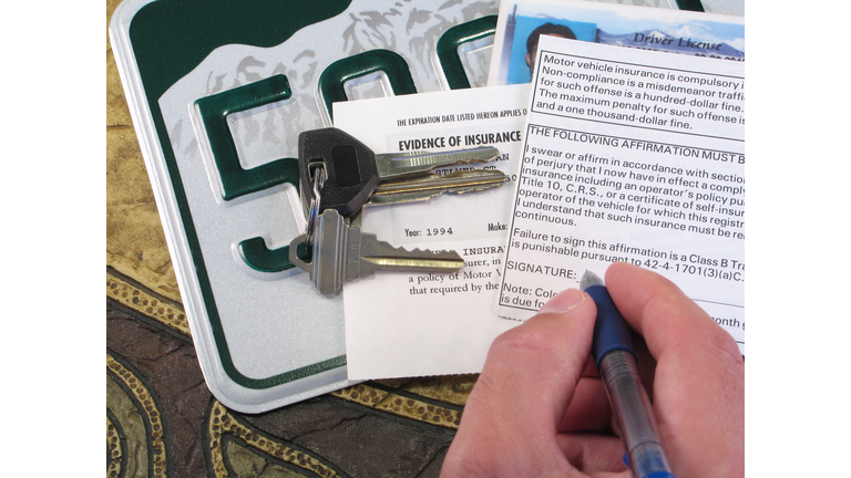 License Plate, Keys, and Papers Proving Evidence of Auto Insurance