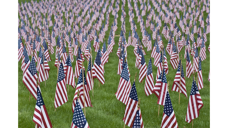 9/11 Memorial field of American flags, Weston, Massachusetts, USA