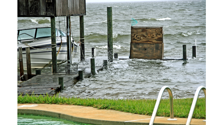 boat dock high waves hurricane Ida pensacola florida perdido bay