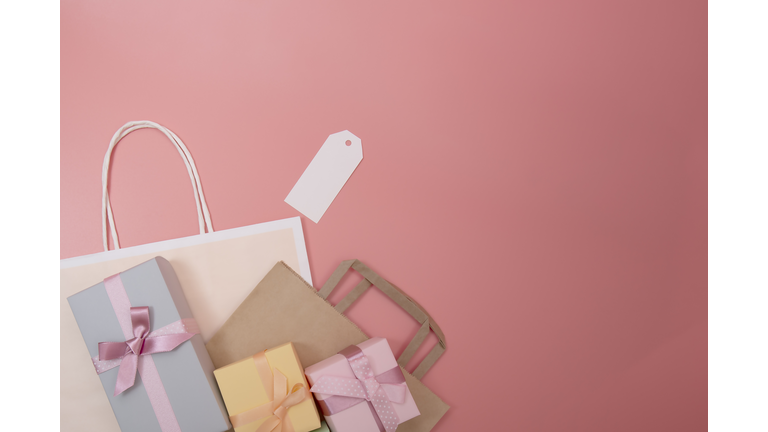 Black friday Pink Paper Bag with Gift Box and Tag