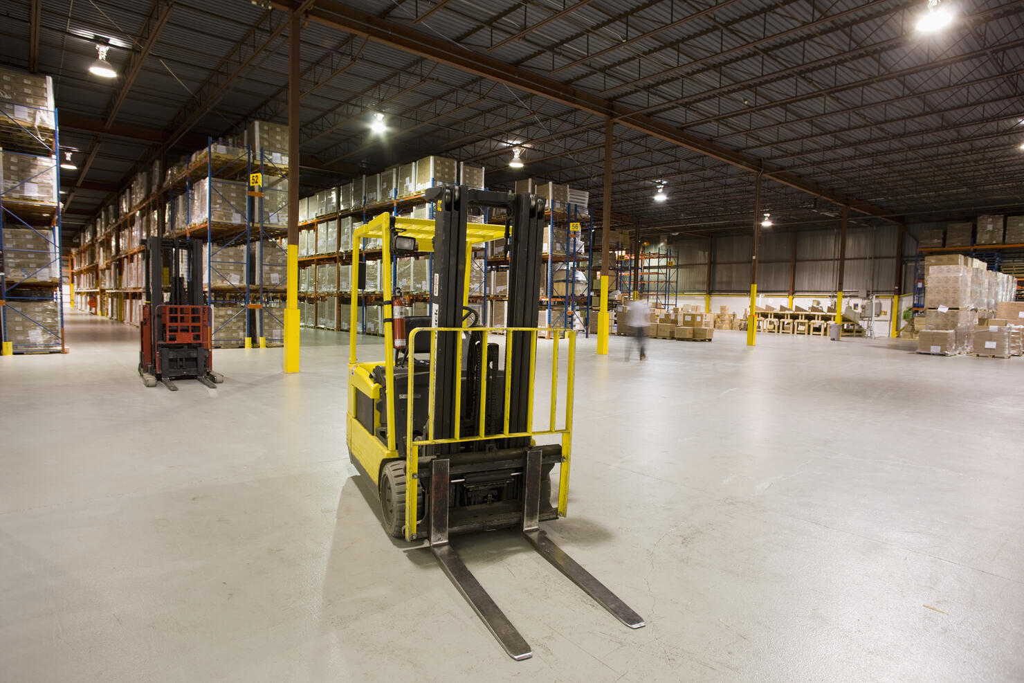 Forklift in a warehouse