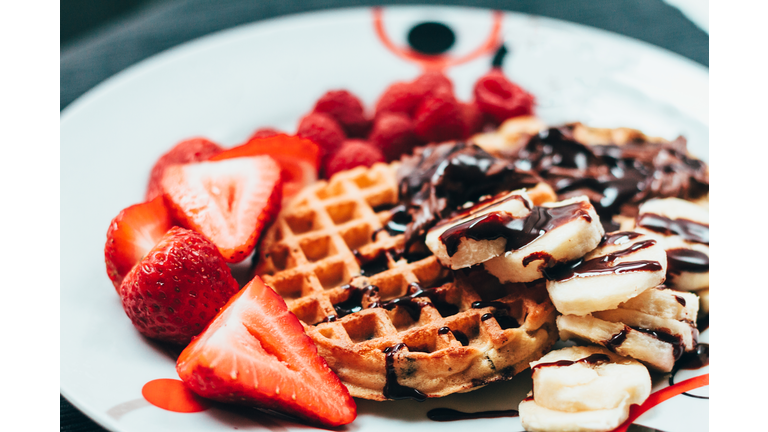 Traditional waffles and strawberries