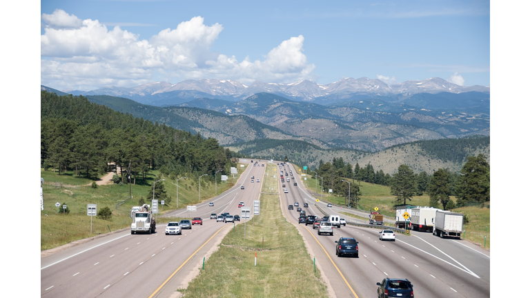 Traffic on highway I 70 towards Vail and Aspen