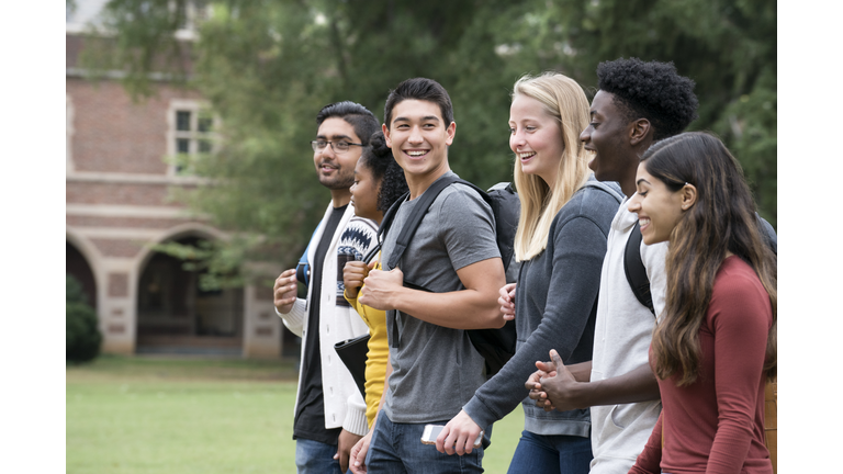 New Friends Walking on University Campus