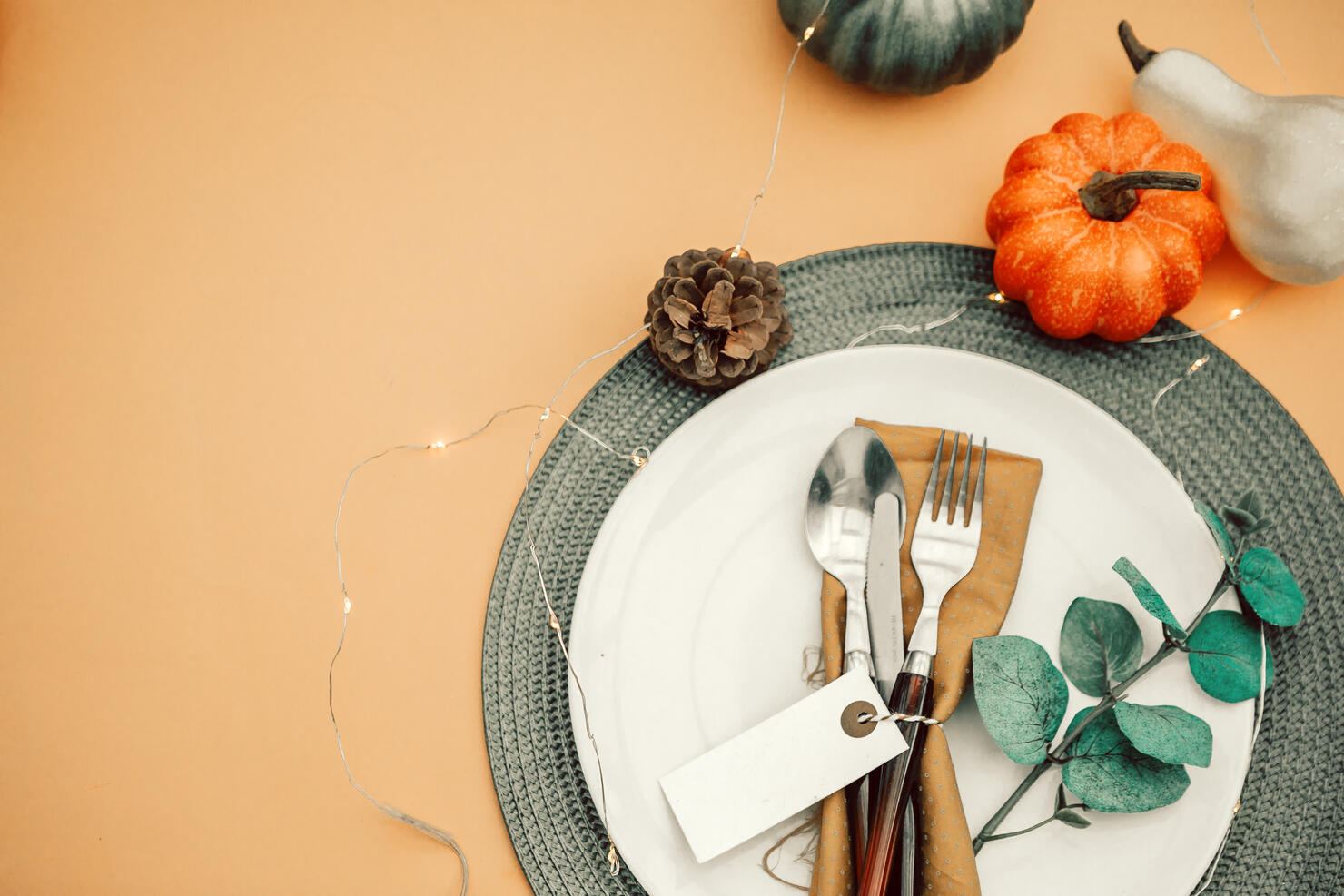 thanksgiving autumn table setting.Top view