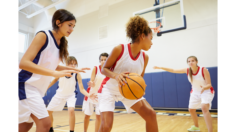 Female High School Basketball Team Playing Game