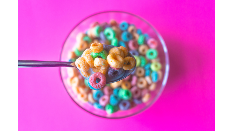 Colorful Breakfast Cereal Fills Spoon