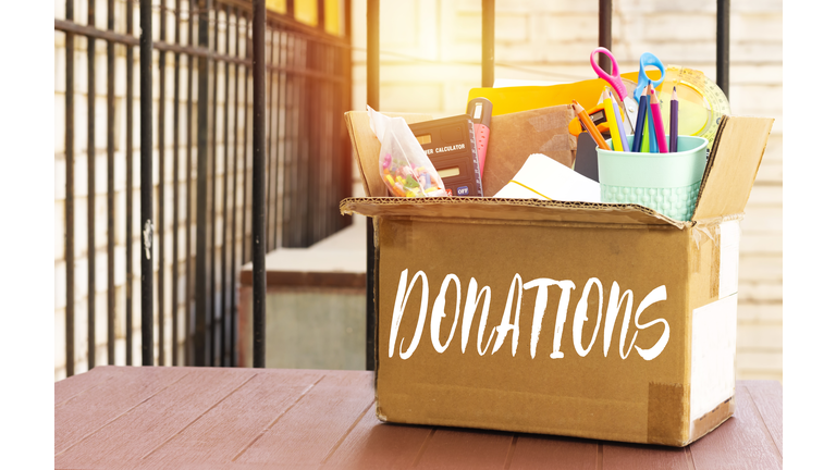 concept donations of supplies, back to school