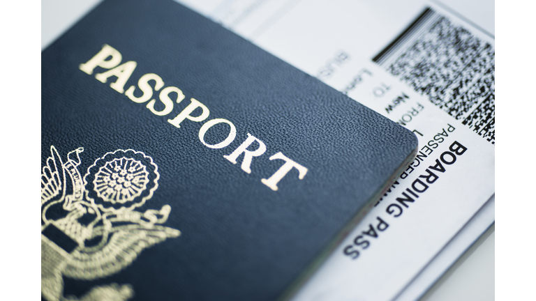 American passport with boarding pass inside