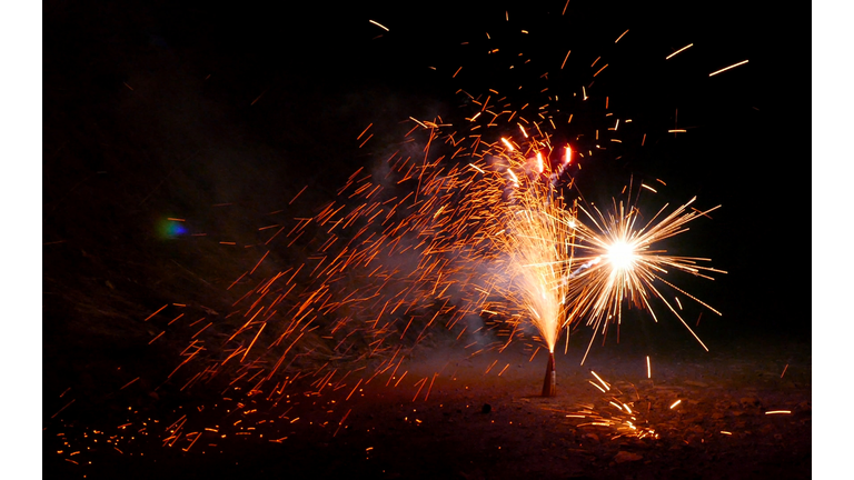 Sparkling pyro fountain firework volcano on new year's eve celebration