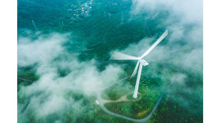 Wind power station on the mountain