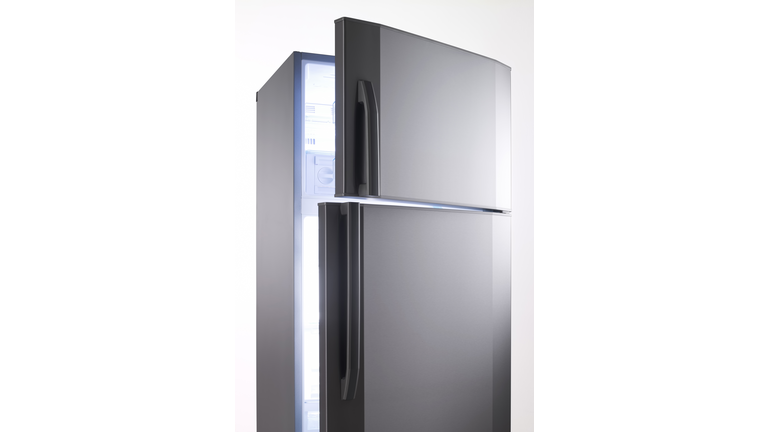 empty big fridge with blue lights