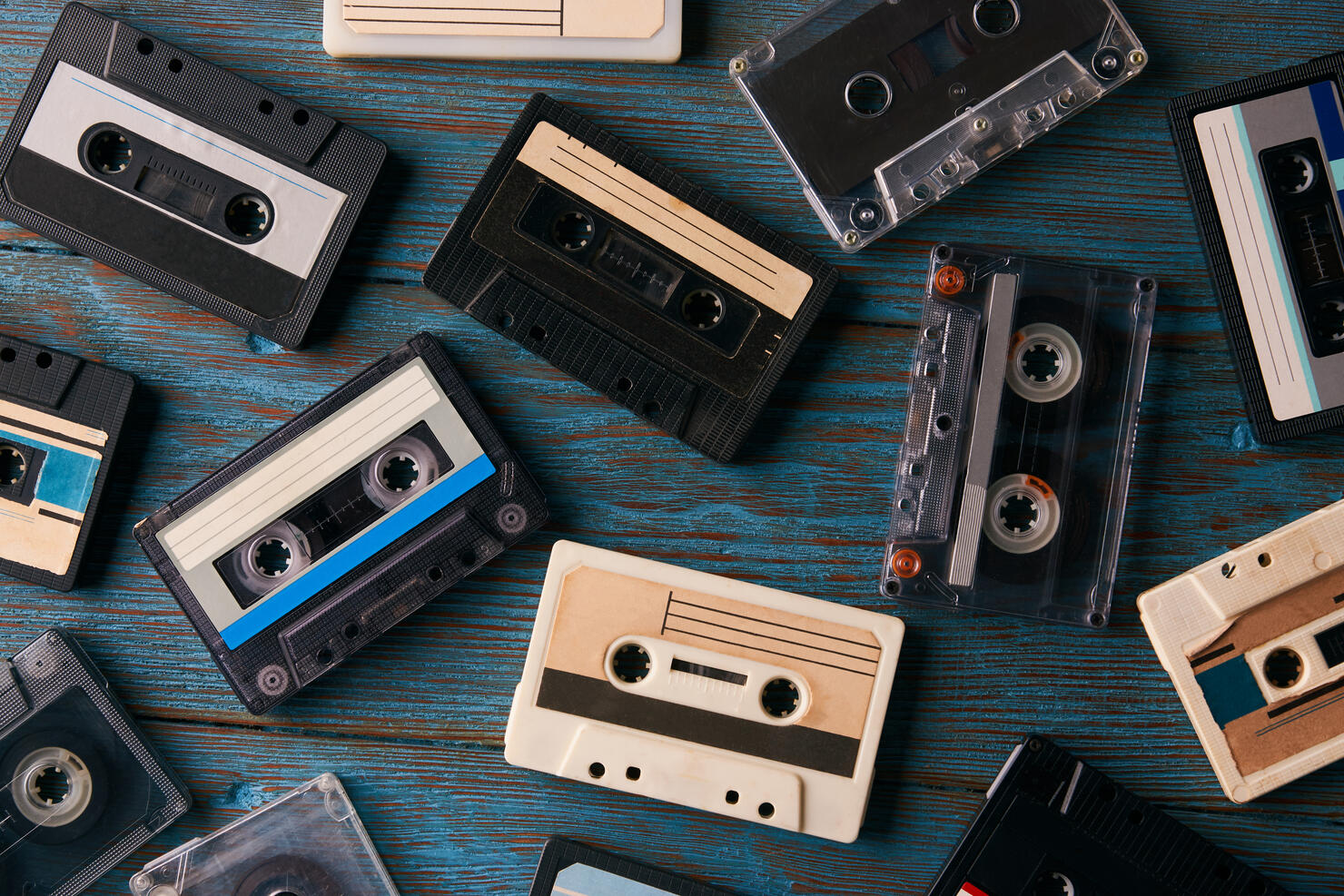 Cassette tape background, top view