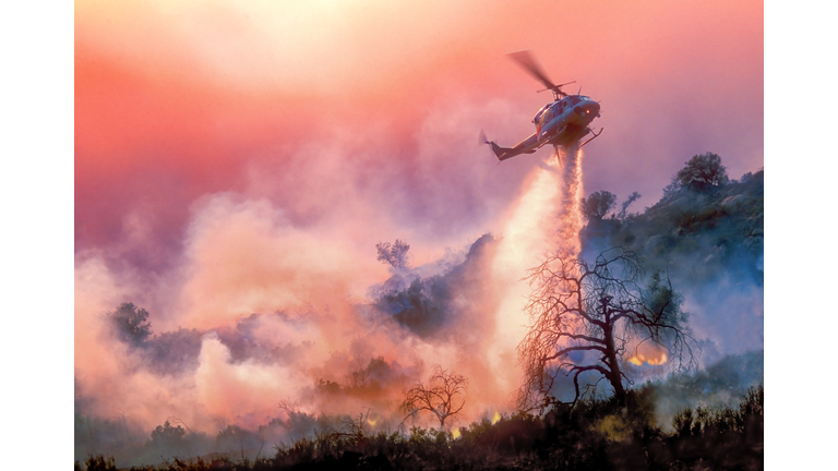 Helicopter Water-Drop on California Wildfire