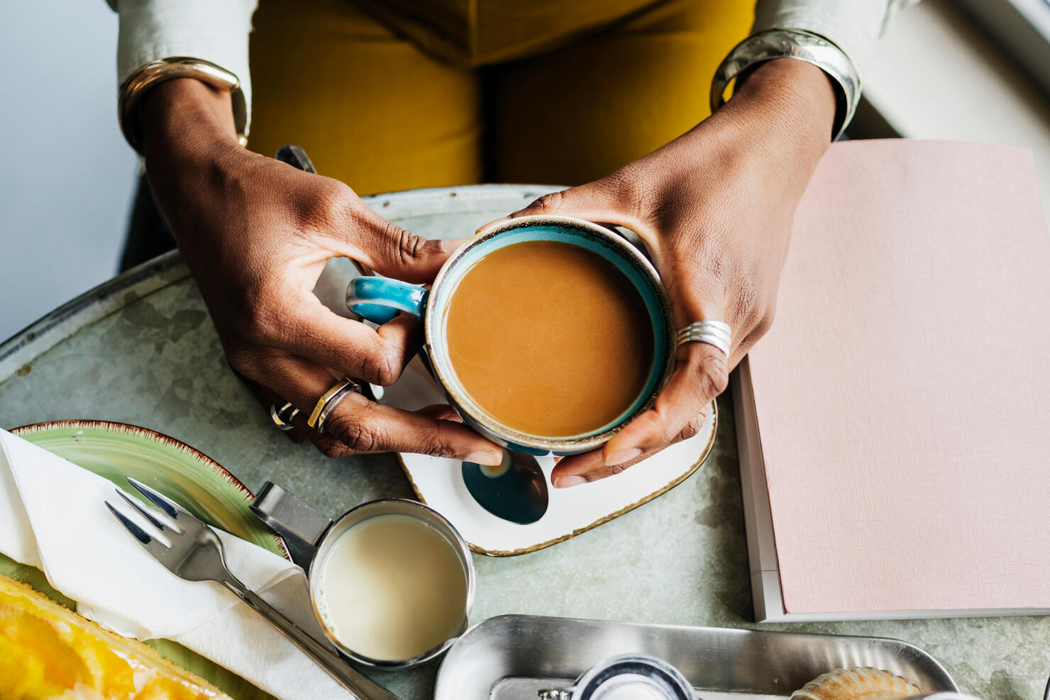 Aerial View Of Woman Drinking Coffee