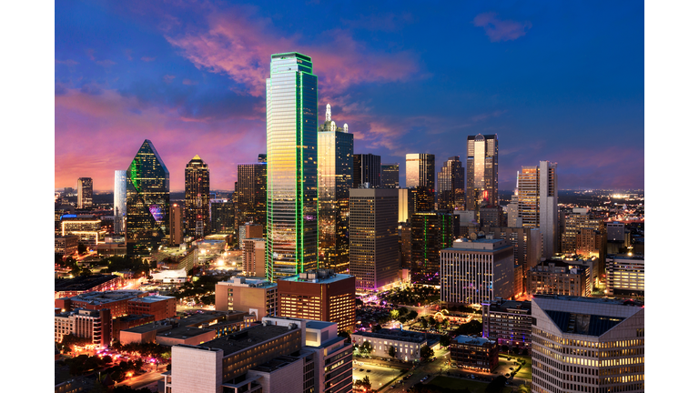 Dallas skyline at sunset. beautiful sky and cloud.