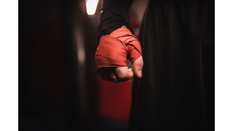 Man hand wrapped in boxing bandages