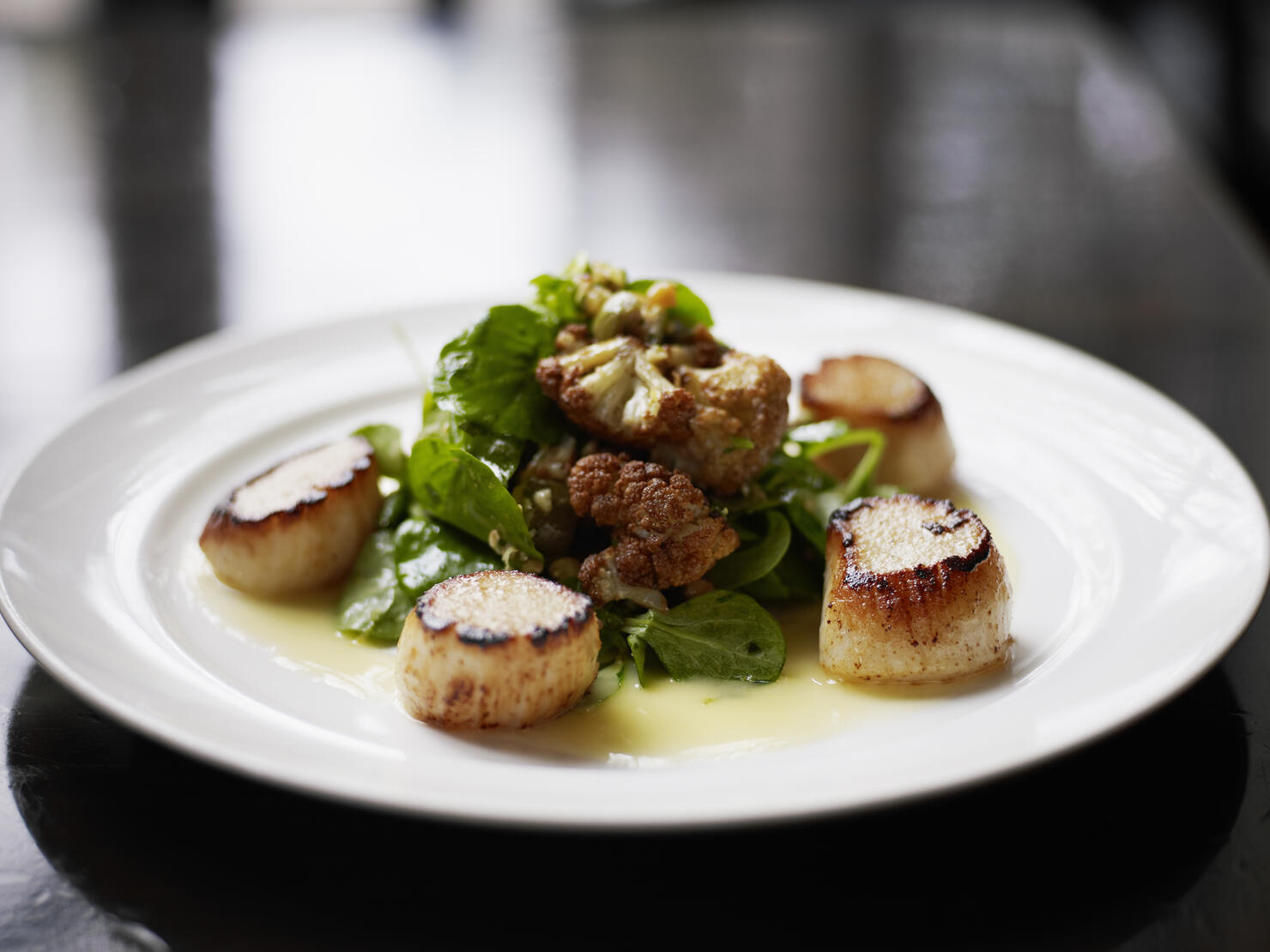 Seared Alaskan scallops with roasted cauliflower