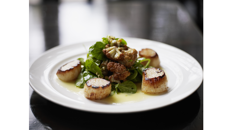 Seared Alaskan scallops with roasted cauliflower