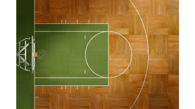 Aerial view of basketball court