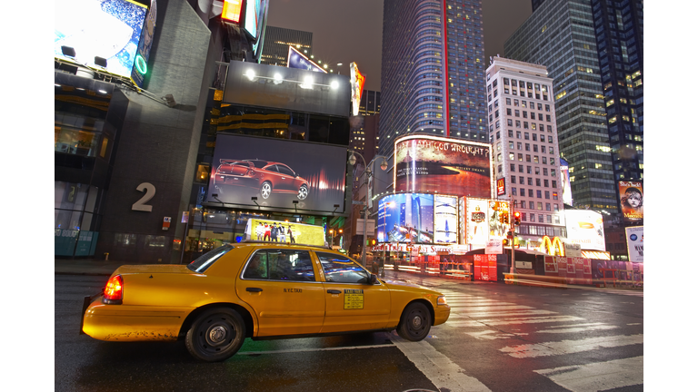 USA, New York, Times Square, yellow taxi cab