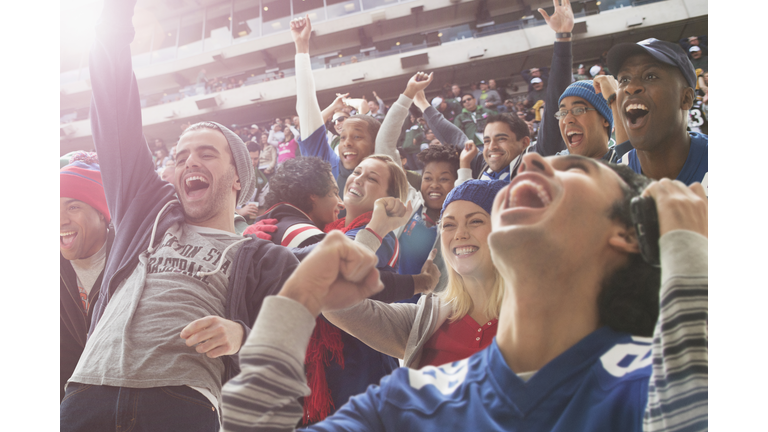 Fans cheering at American football game