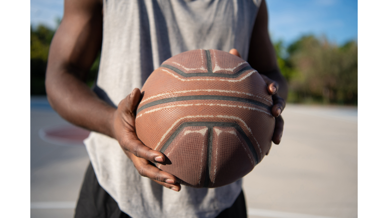 Cropped basketball player with ball