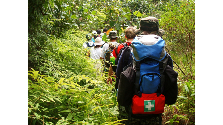 Hiking in the jungle.