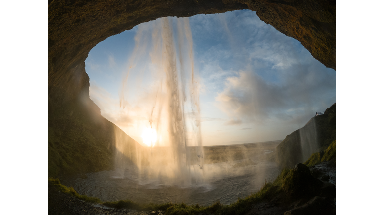 Behind seljalandsfoss waterfall in iceland