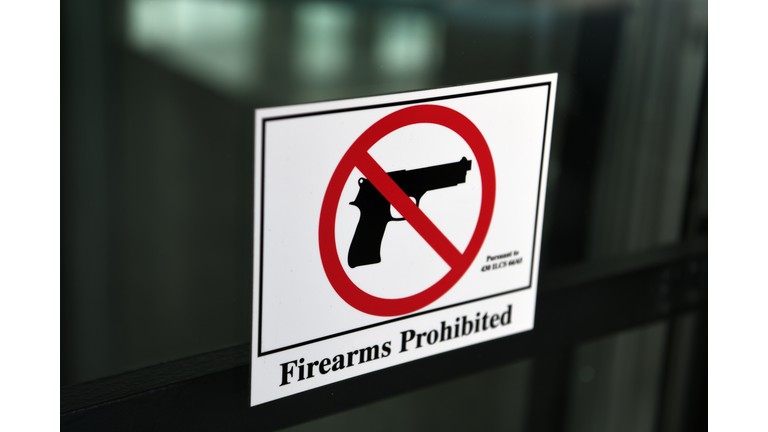 Firearms Prohibited warning sign at City of Chicago, Illinois, USA